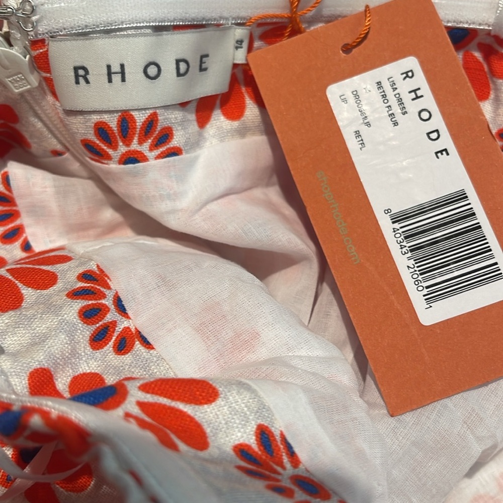 RHODE Strapless Midi Dress in White and Orange Floral Print - Picture 7 of 7